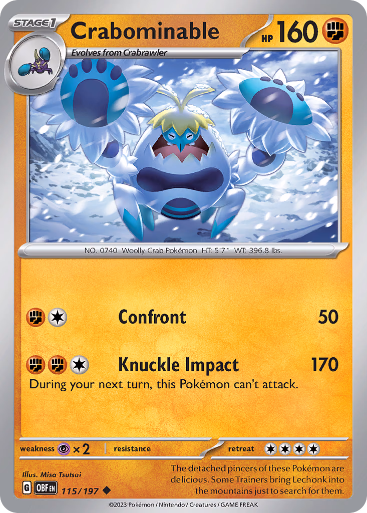 Crabominable Pokemon card (115/197, Obsidian Flames)
