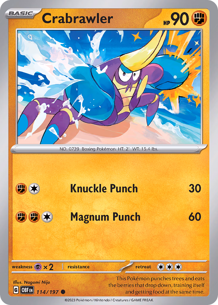 Crabrawler Pokemon card (114/197, Obsidian Flames)