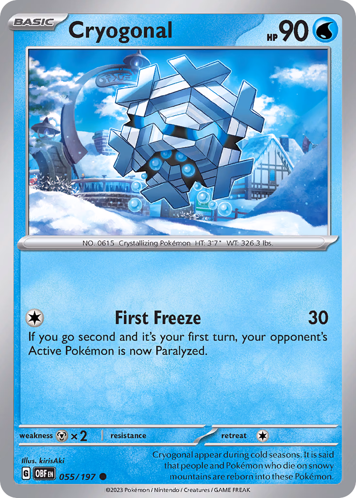 Cryogonal Pokemon card (055/197, Obsidian Flames)