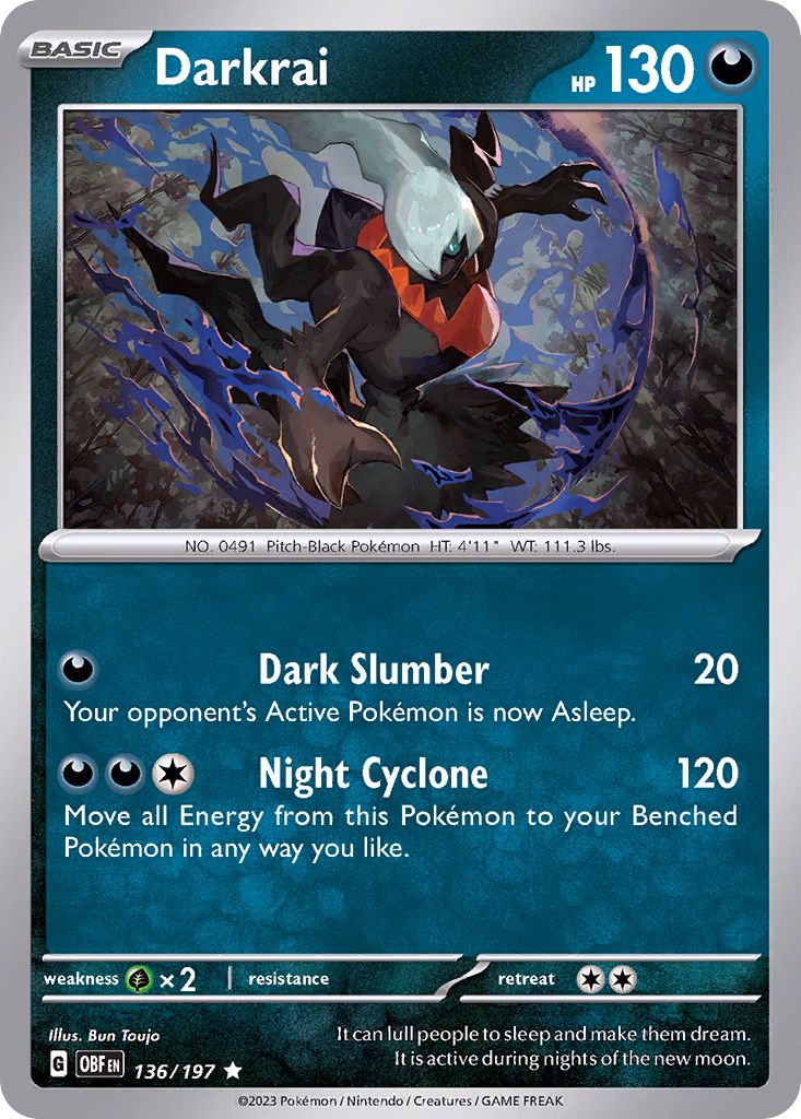 Darkrai Pokemon card (136/197, Obsidian Flames)
