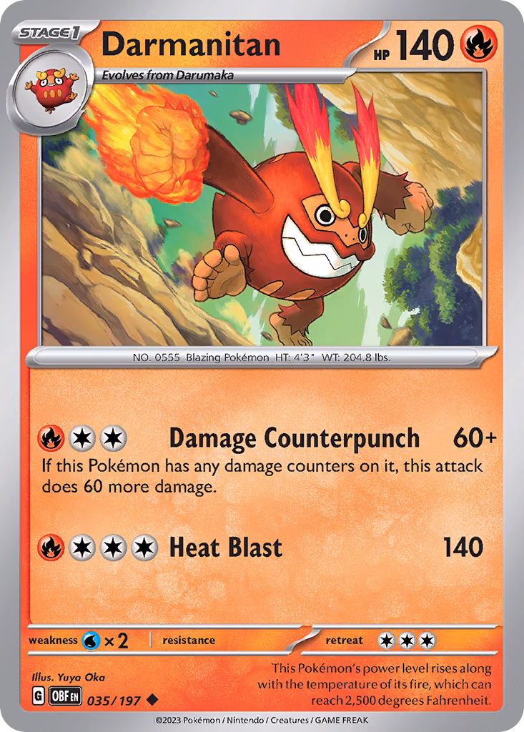 Darmanitan Pokemon card (035/197, Obsidian Flames)