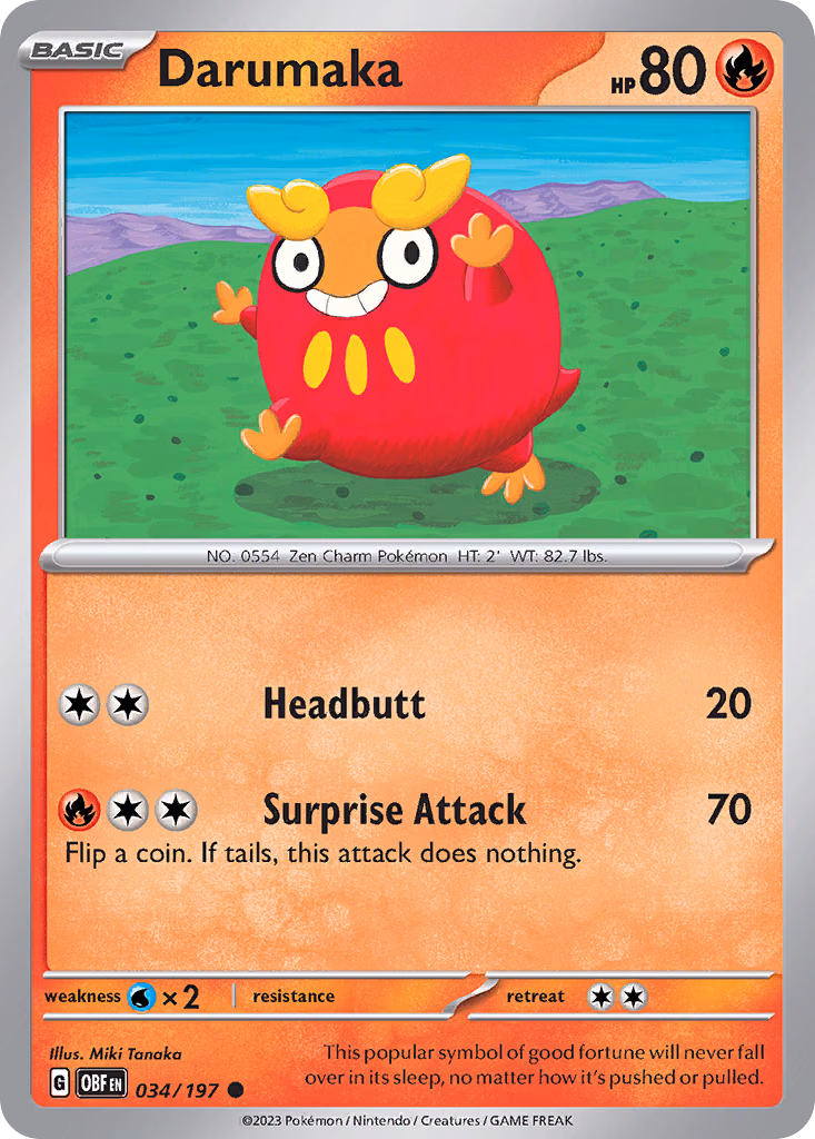 Darumaka Pokemon card (034/197, Obsidian Flames)