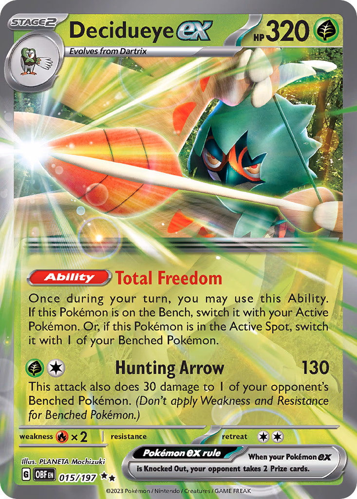 Decidueye ex Pokemon card (015/197, Obsidian Flames)