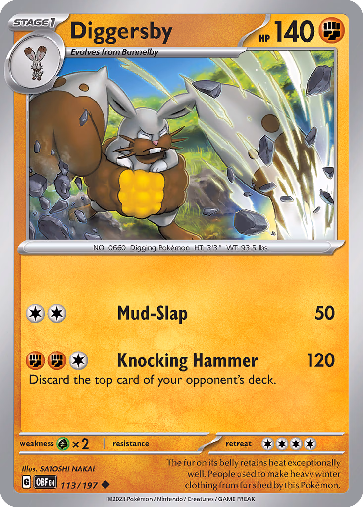Diggersby Pokemon card (113/197, Obsidian Flames)