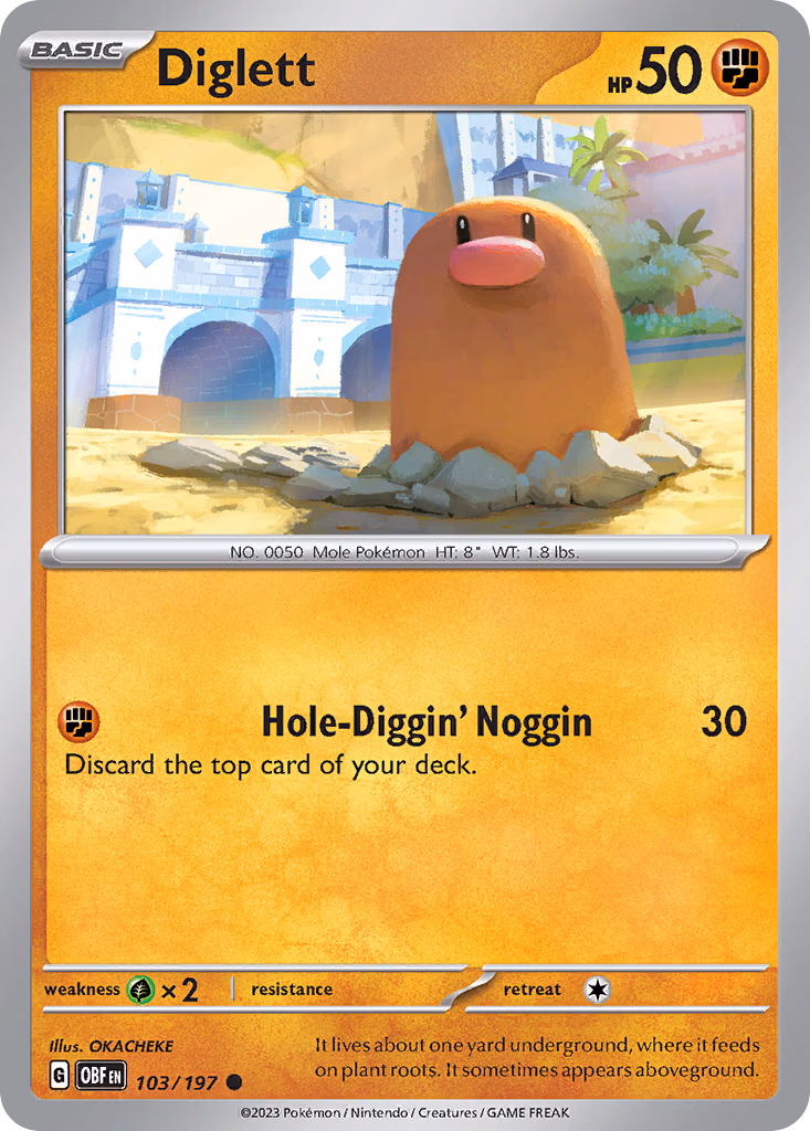 Diglett Pokemon card (103/197, Obsidian Flames)