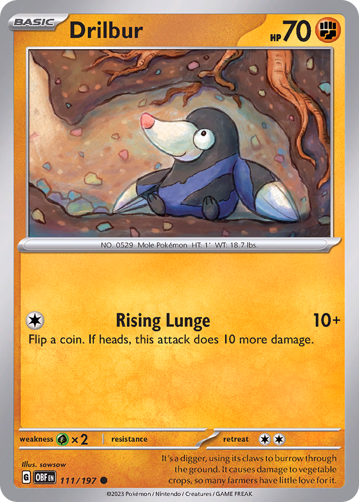 Drilbur Pokemon card (111/197, Obsidian Flames)