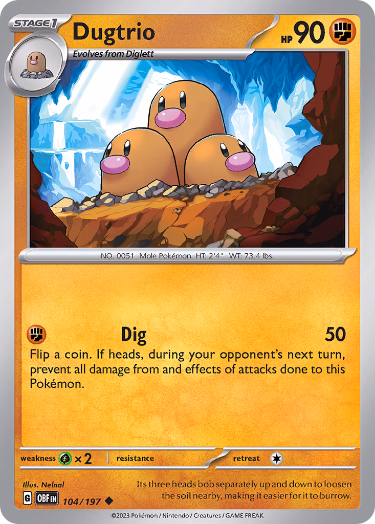 Dugtrio Pokemon card (104/197, Obsidian Flames)