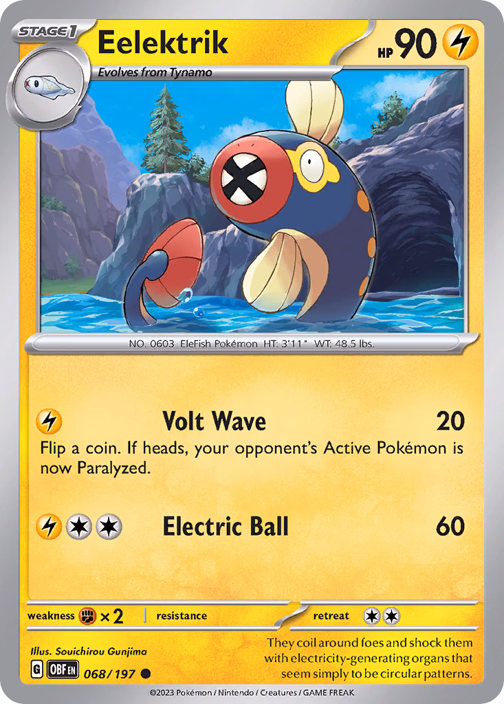 Eelektrik Pokemon card (068/197, Obsidian Flames)