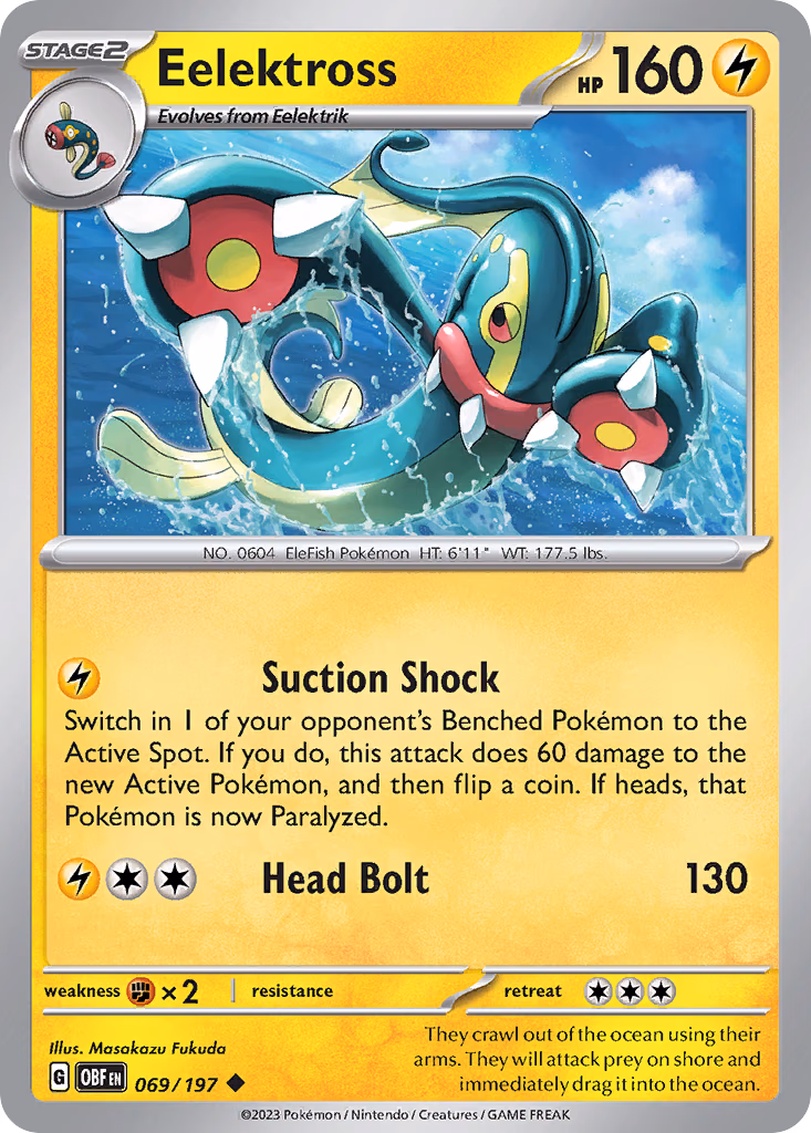 Eelektross Pokemon card (069/197, Obsidian Flames)