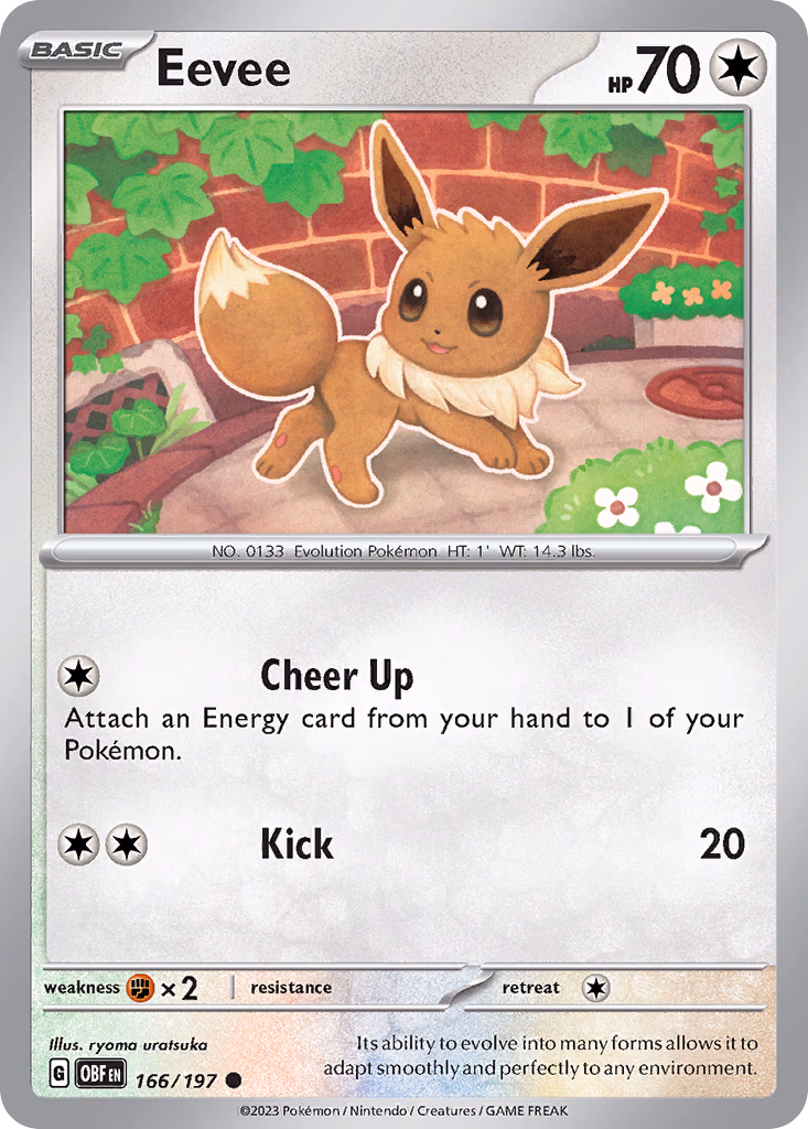 Eevee Pokemon card (166/197, Obsidian Flames)