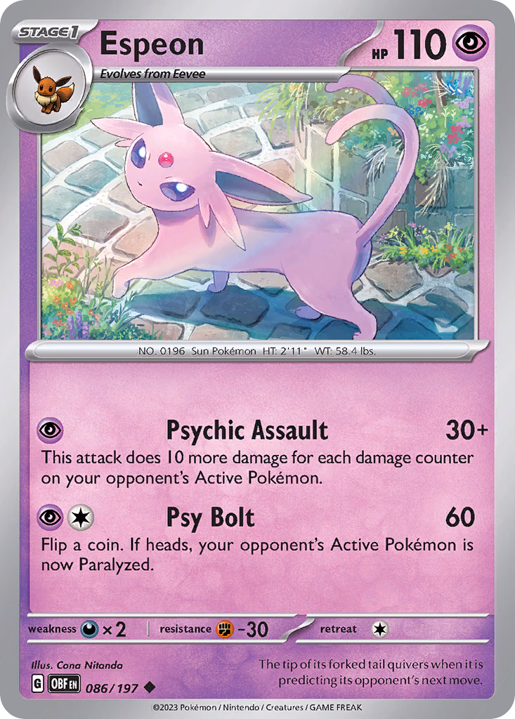 Espeon Pokemon card (086/197, Obsidian Flames)