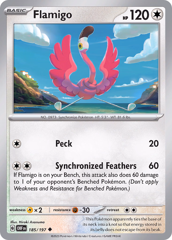 Flamigo Pokemon card (185/197, Obsidian Flames)