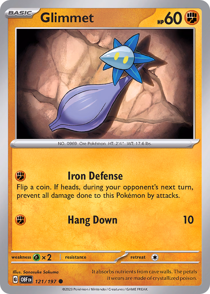 Glimmet Pokemon card (121/197, Obsidian Flames)