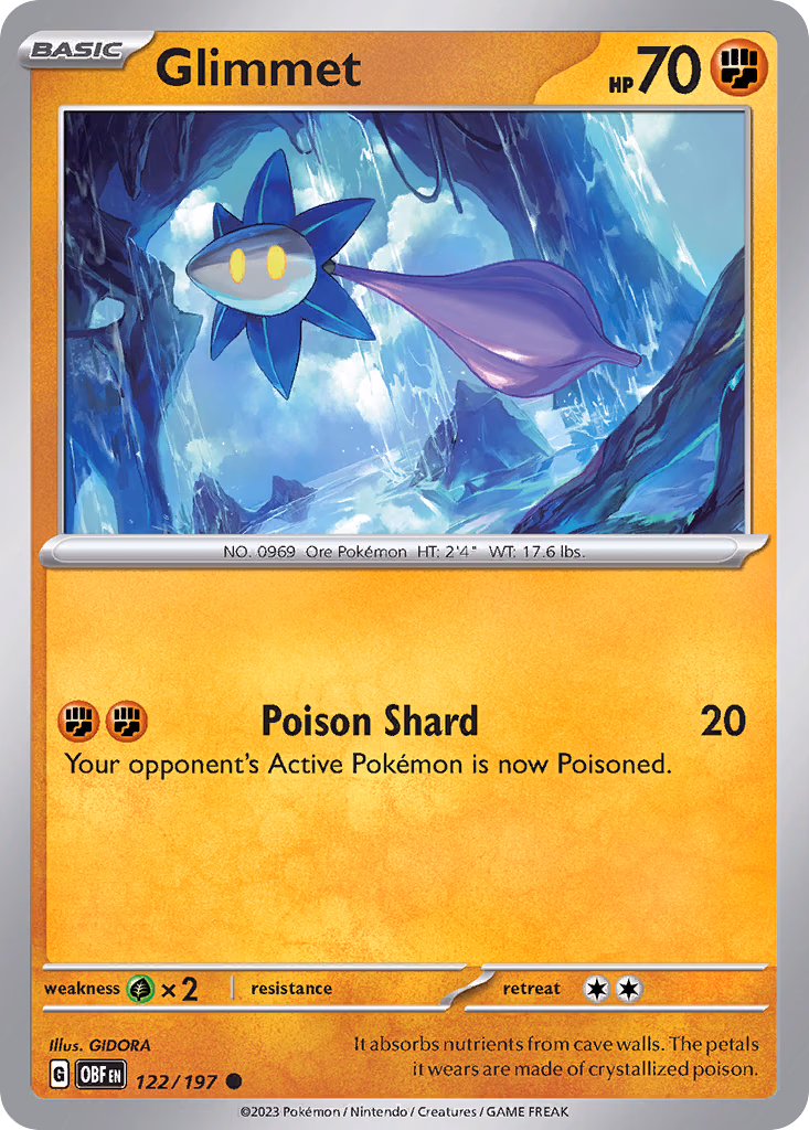 Glimmet Pokemon card (122/197, Obsidian Flames)