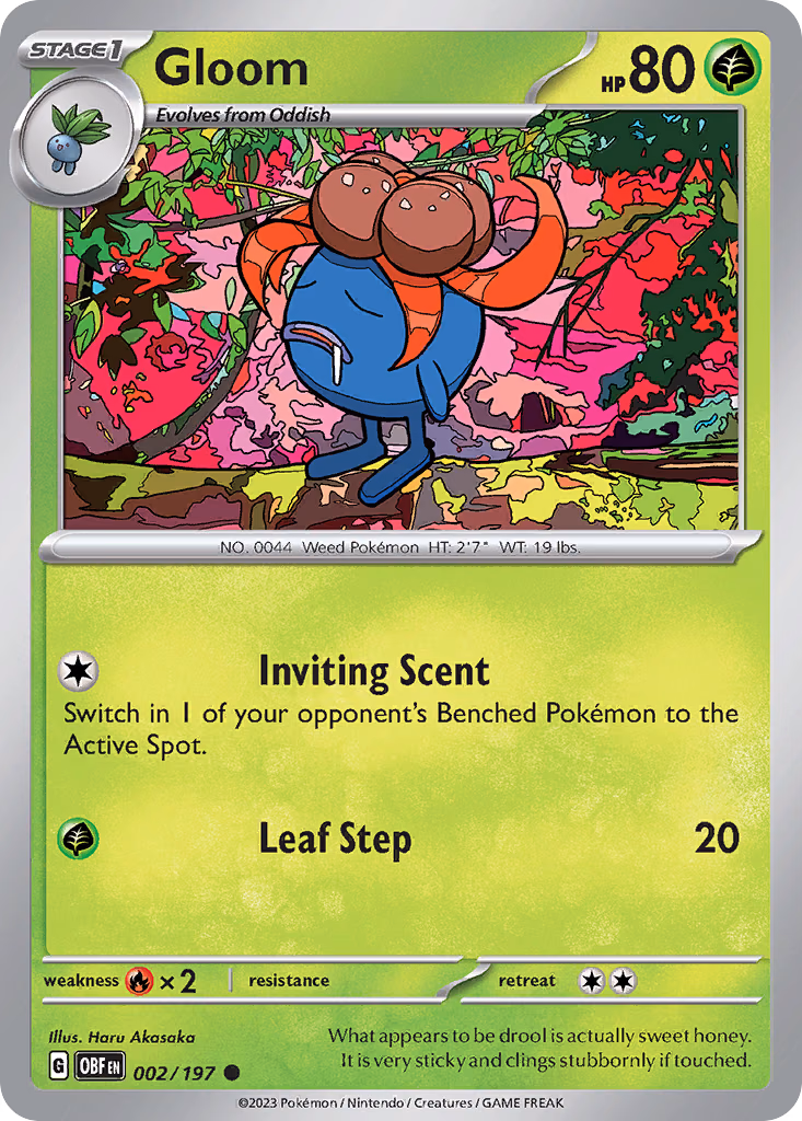 Gloom Pokemon card (002/197, Obsidian Flames)