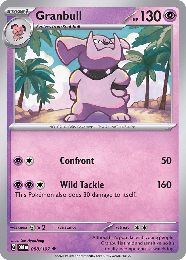Granbull Pokemon card (088/197, Obsidian Flames)