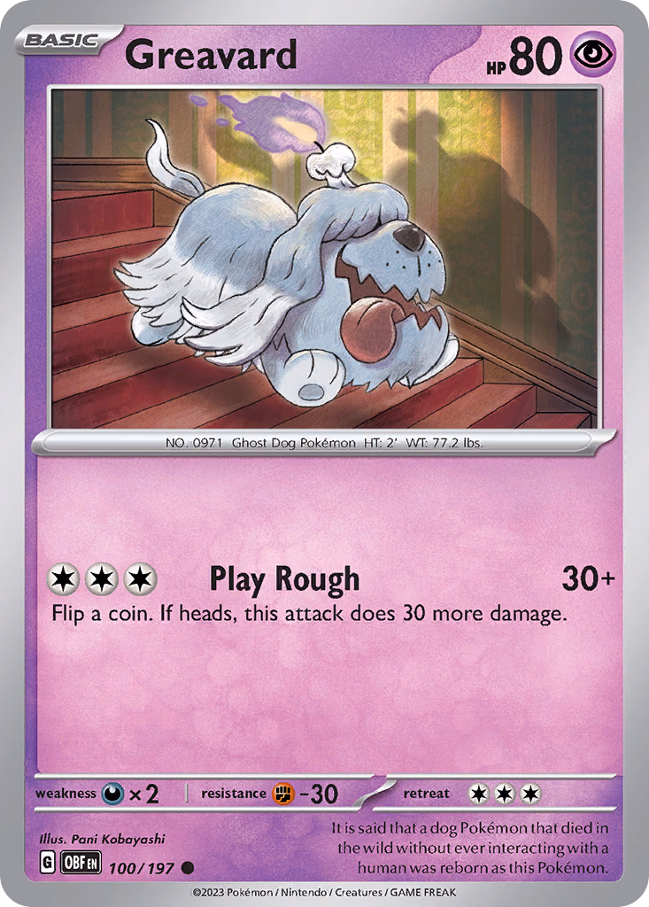 Greavard Pokemon card (100/197, Obsidian Flames)