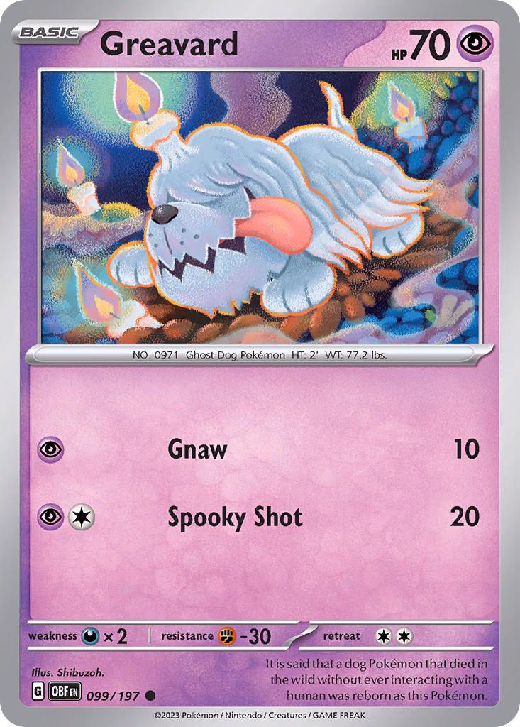 Greavard Pokemon card (099/197, Obsidian Flames)