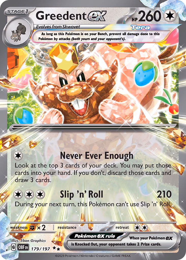 Greedent ex Pokemon card (179/197, Obsidian Flames)