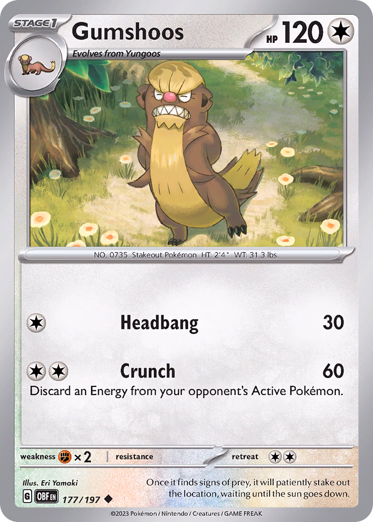 Gumshoos Pokemon card (177/197, Obsidian Flames)