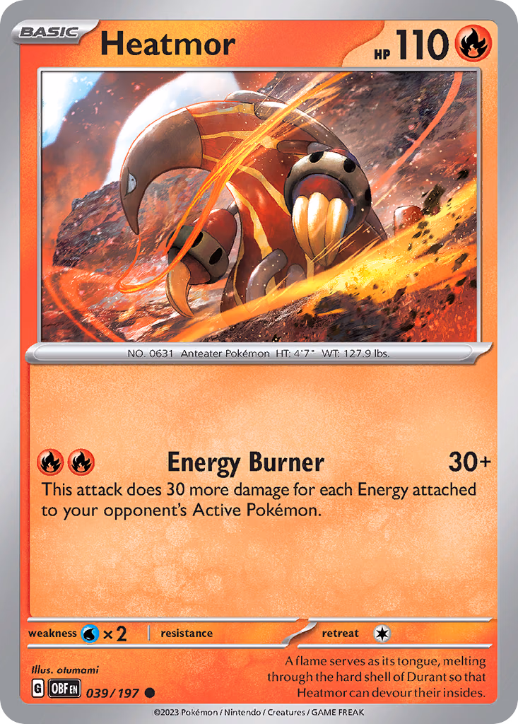 Heatmor Pokemon card (039/197, Obsidian Flames)