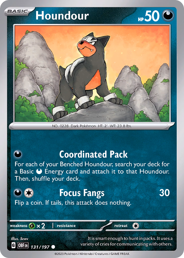Houndour Pokemon card (131/197, Obsidian Flames)