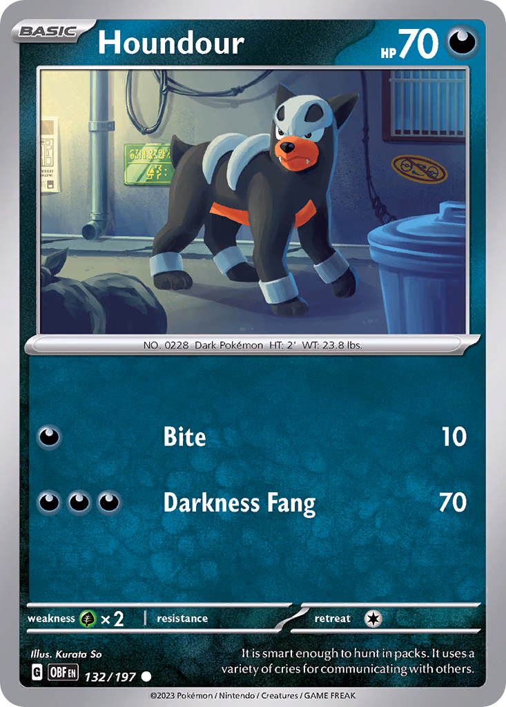 Houndour Pokemon card (132/197, Obsidian Flames)
