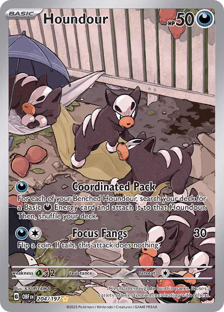 Houndour Pokemon card (204/197, Obsidian Flames)