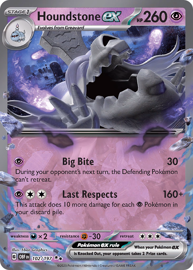 Houndstone ex Pokemon card (102/197, Obsidian Flames)