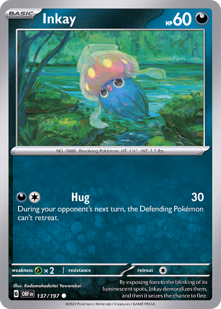 Inkay Pokemon card (137/197, Obsidian Flames)