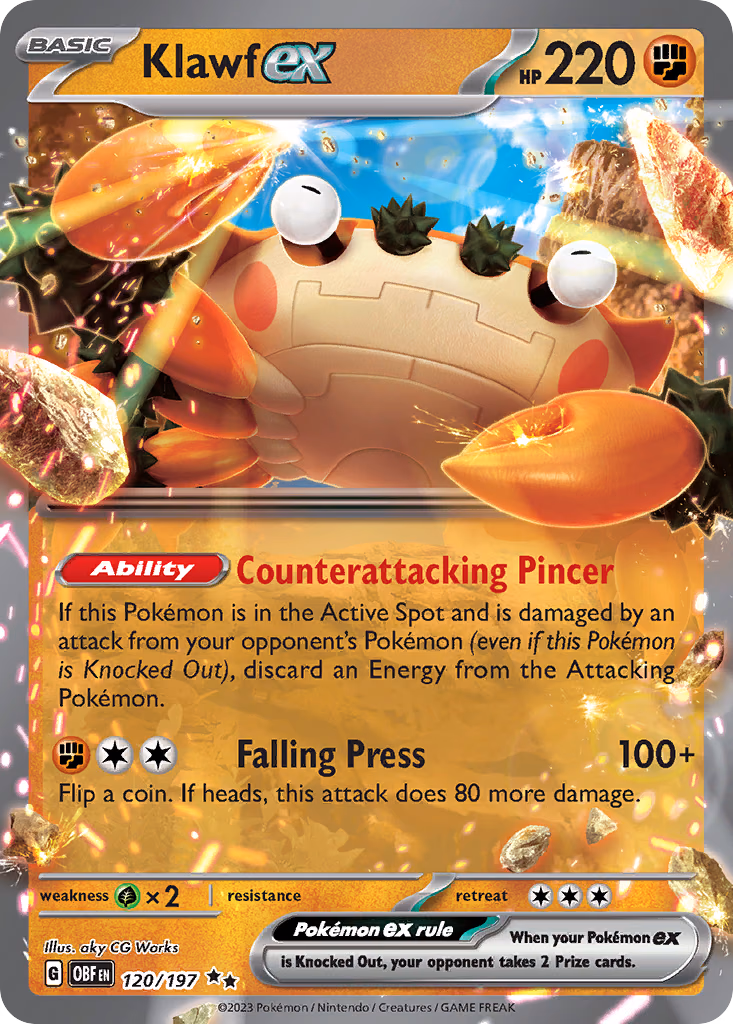 Klawf ex Pokemon card (120/197, Obsidian Flames)
