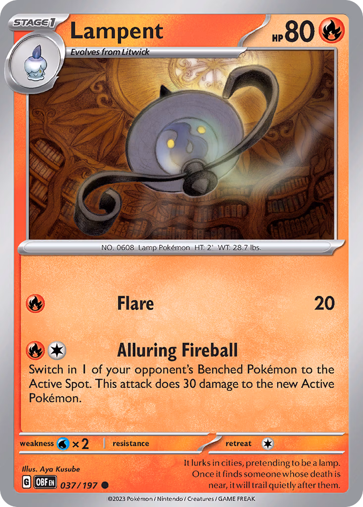 Lampent Pokemon card (037/197, Obsidian Flames)