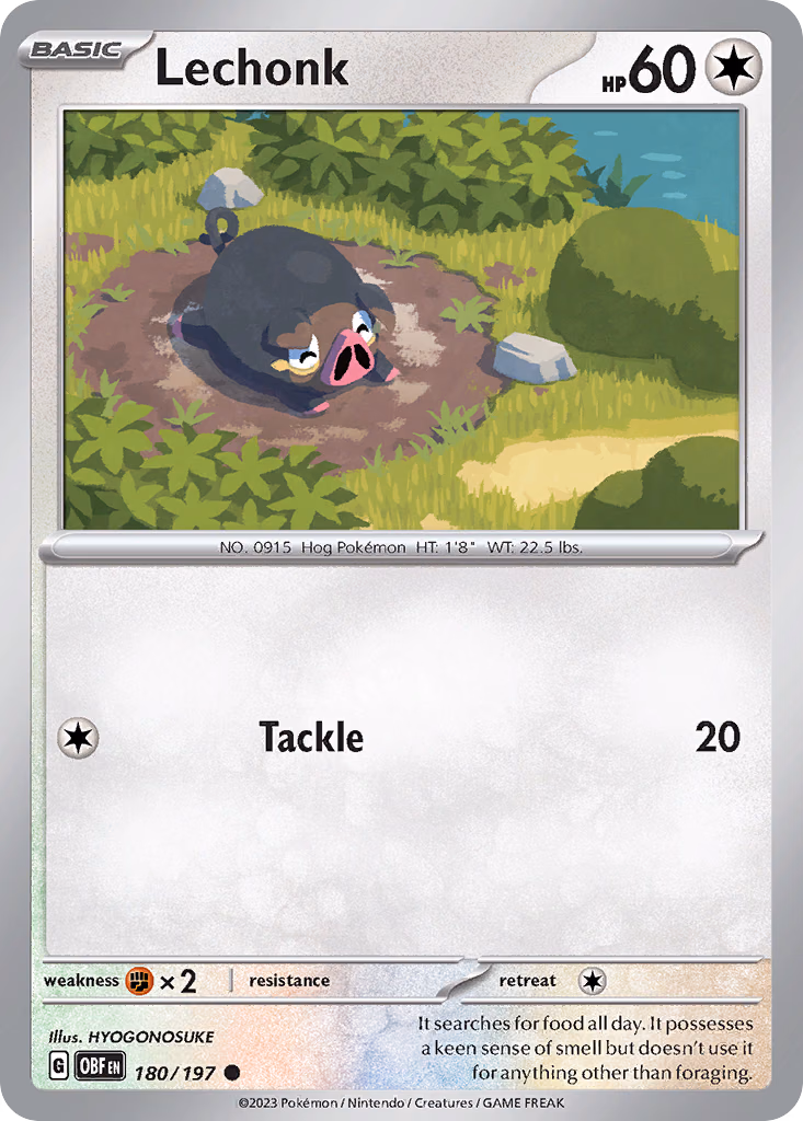 Lechonk Pokemon card (180/197, Obsidian Flames)