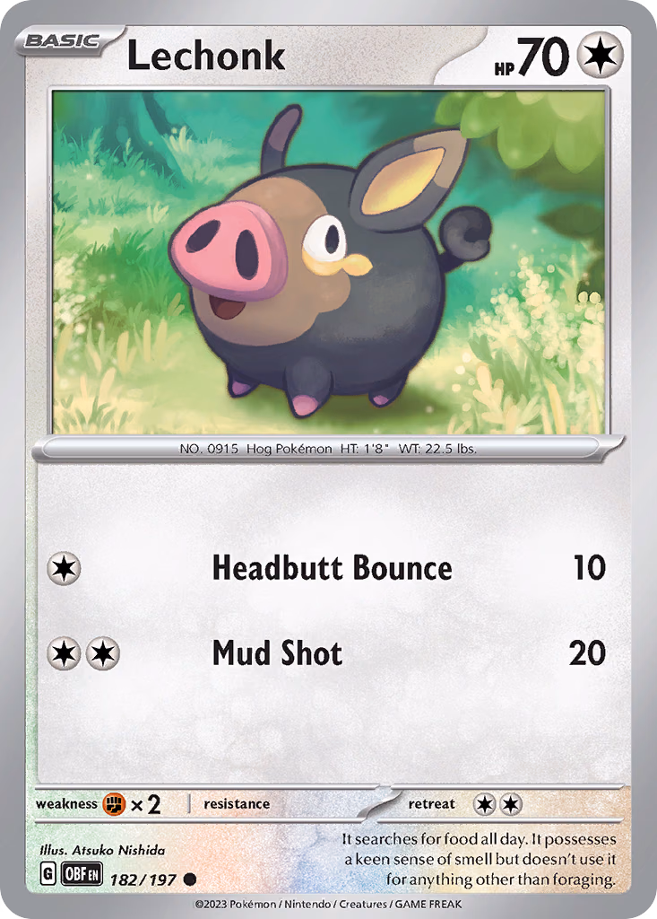 Lechonk Pokemon card (182/197, Obsidian Flames)
