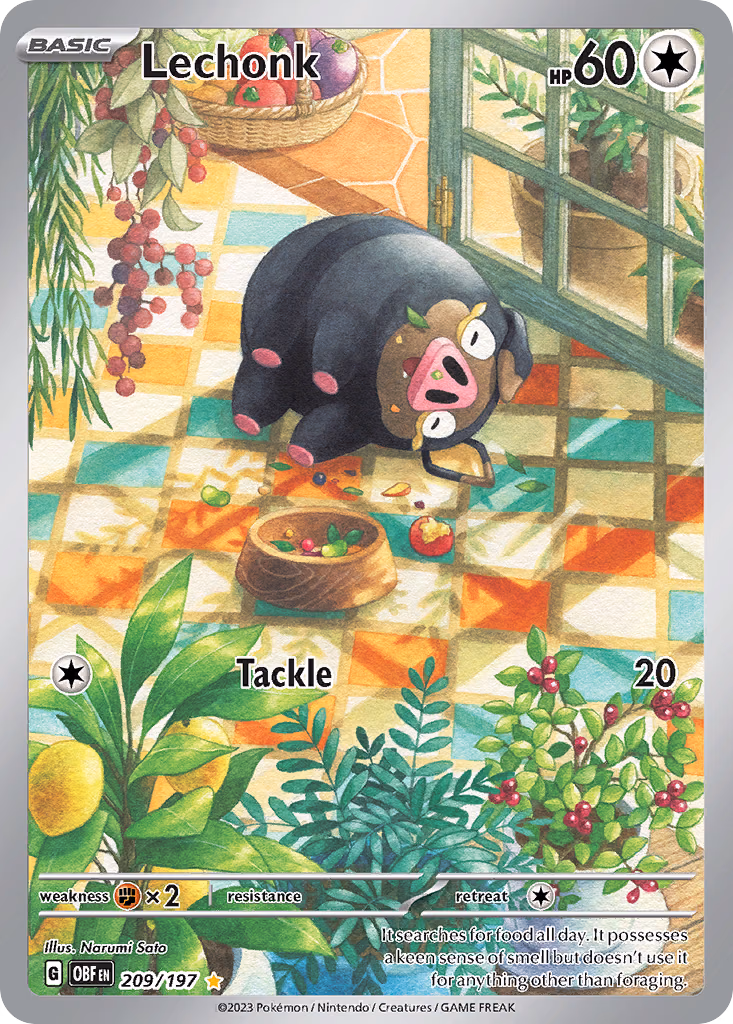 Lechonk Pokemon card (209/197, Obsidian Flames)
