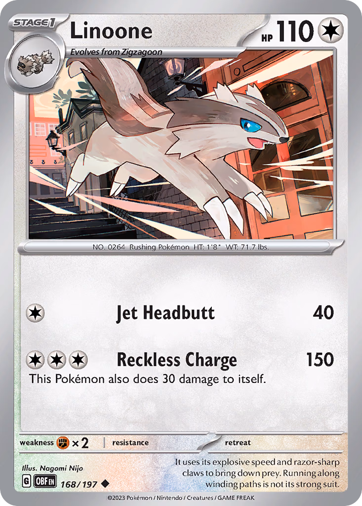 Linoone Pokemon card (168/197, Obsidian Flames)