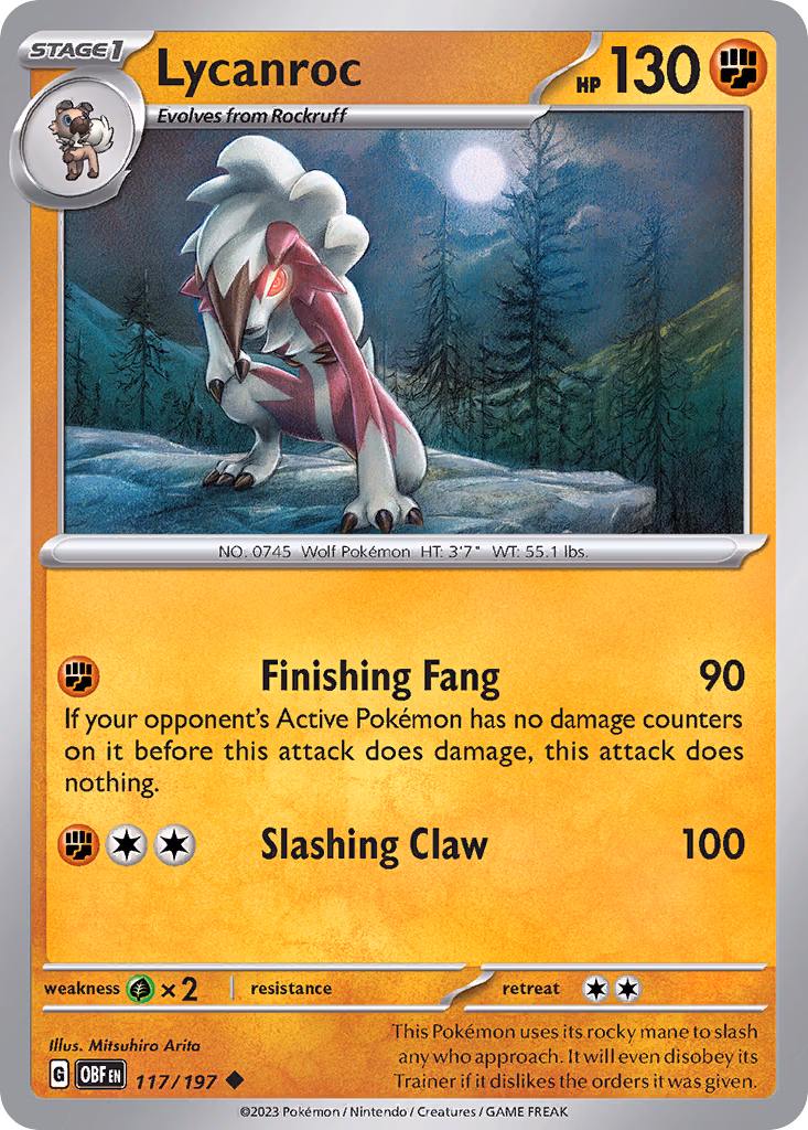 Lycanroc Pokemon card (117/197, Obsidian Flames)