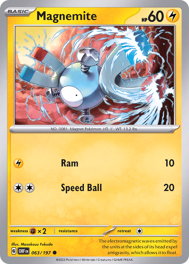 Magnemite Pokemon card (063/197, Obsidian Flames)