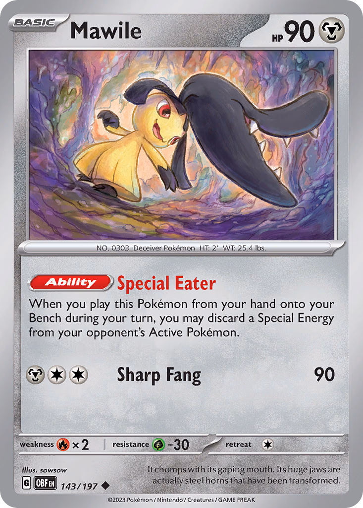 Mawile Pokemon card (143/197, Obsidian Flames)