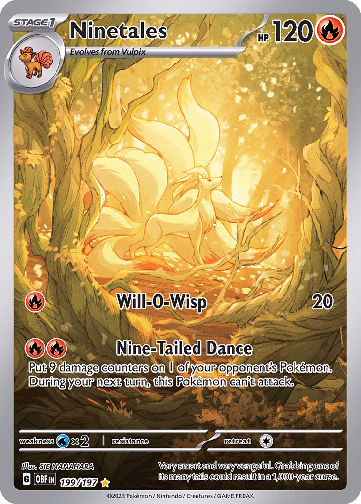 Ninetales Pokemon card (199/197, Obsidian Flames)