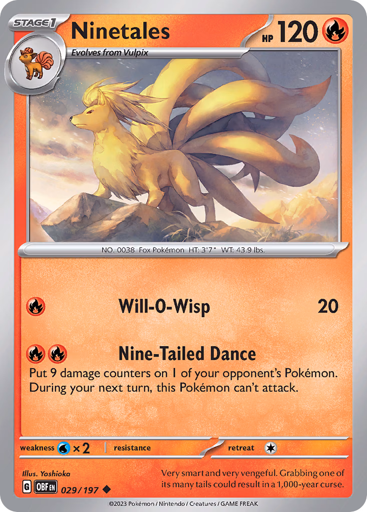 Ninetales Pokemon card (029/197, Obsidian Flames)