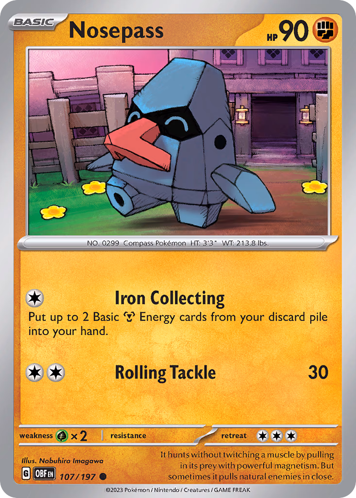 Nosepass Pokemon card (107/197, Obsidian Flames)