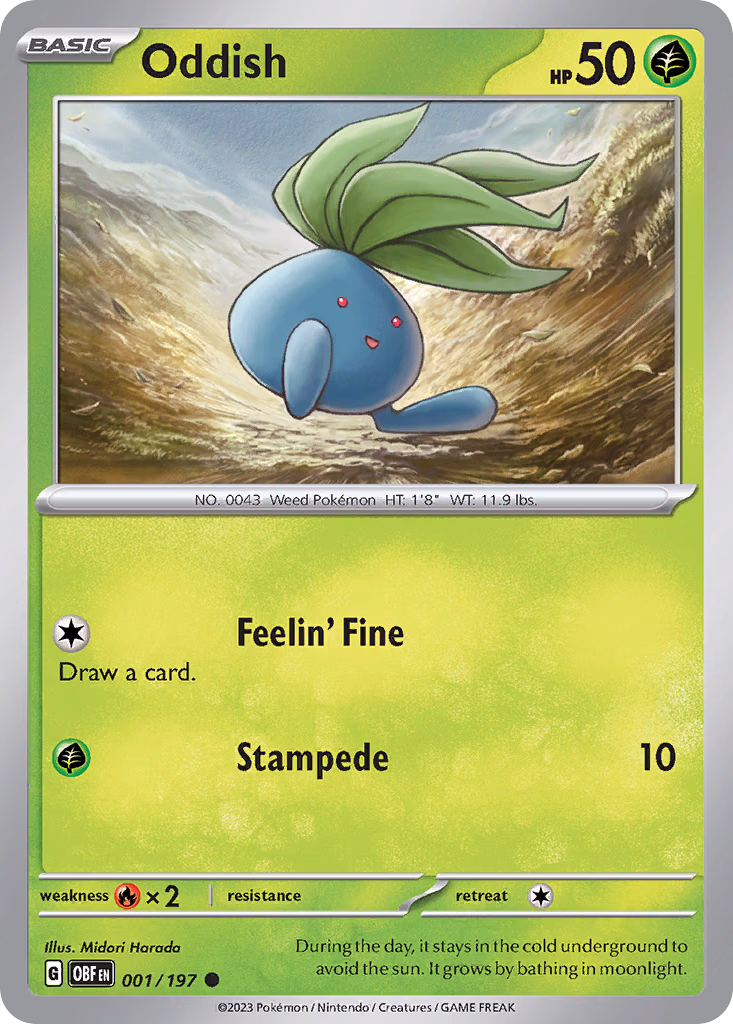Oddish Pokemon card (001/197, Obsidian Flames)