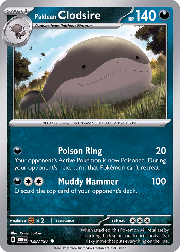 Paldean Clodsire Pokemon card (128/197, Obsidian Flames)