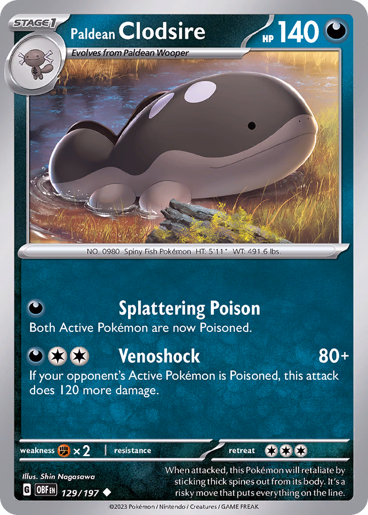 Paldean Clodsire Pokemon card (129/197, Obsidian Flames)
