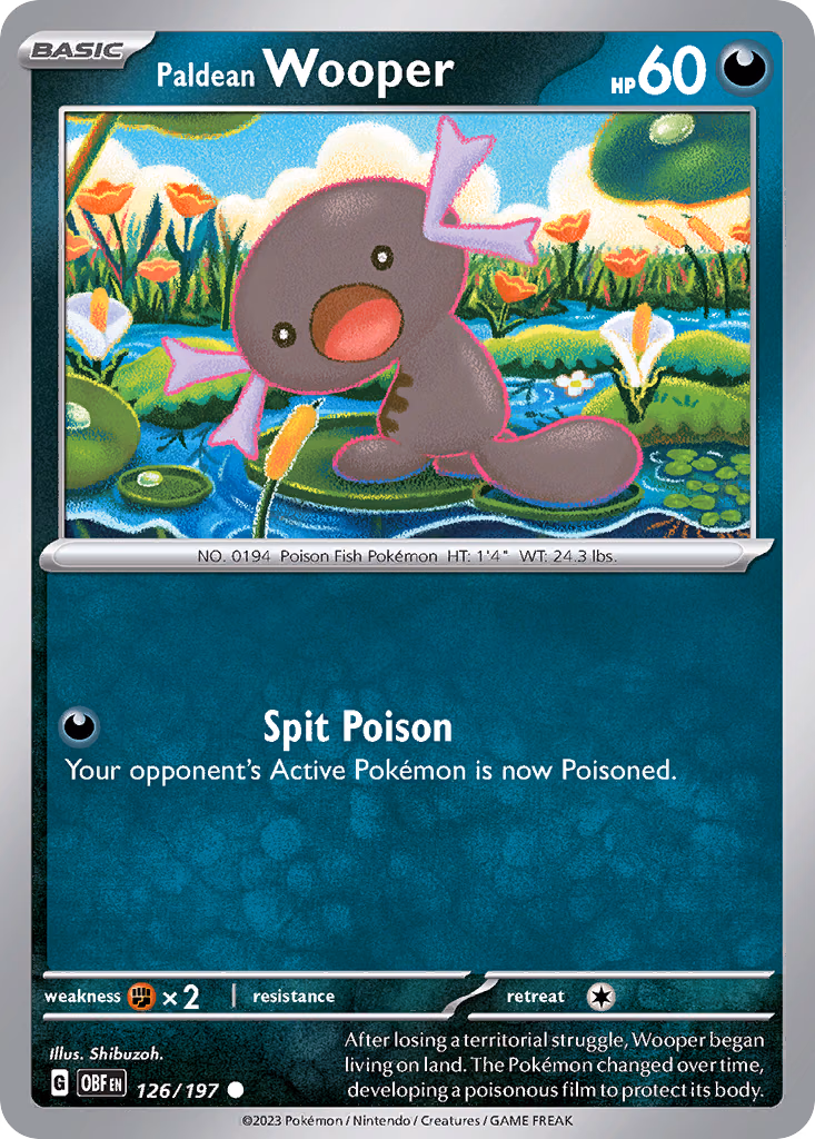 Paldean Wooper Pokemon card (126/197, Obsidian Flames)
