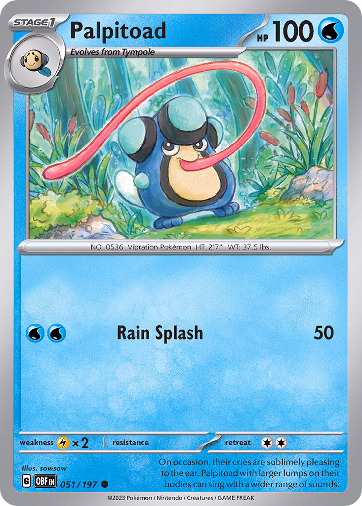 Palpitoad Pokemon card (051/197, Obsidian Flames)