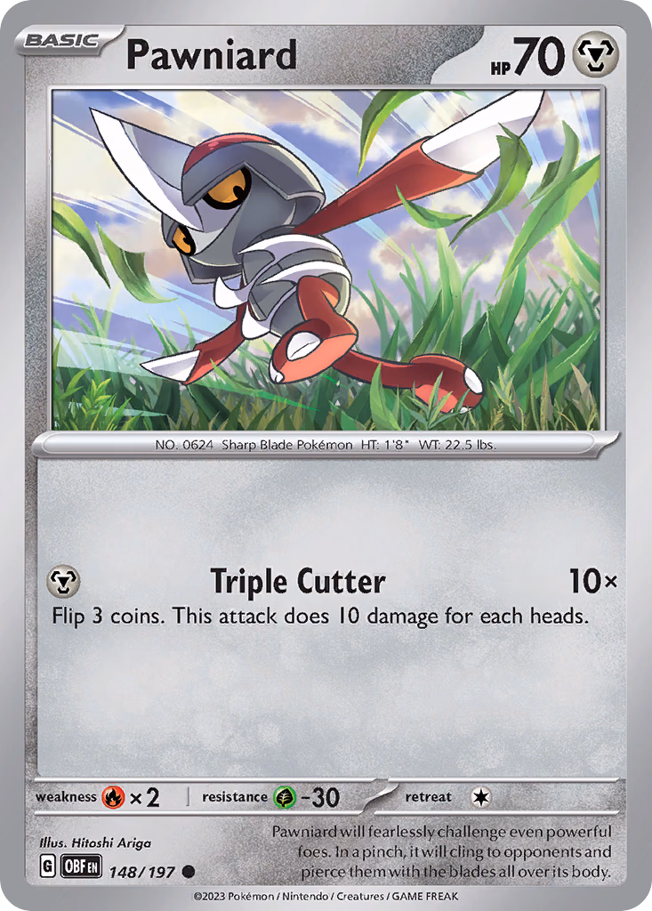 Pawniard Pokemon card (148/197, Obsidian Flames)
