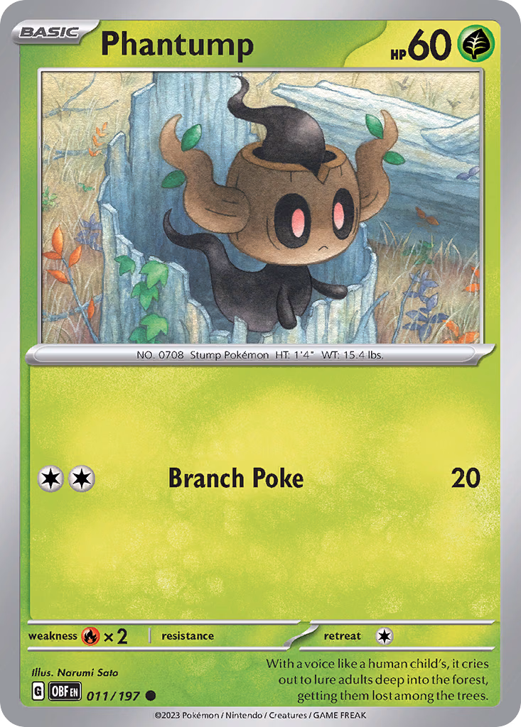 Phantump Pokemon card (011/197, Obsidian Flames)