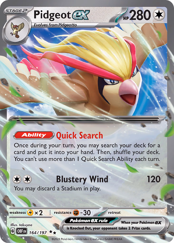 Pidgeot ex Pokemon card (164/197, Obsidian Flames)